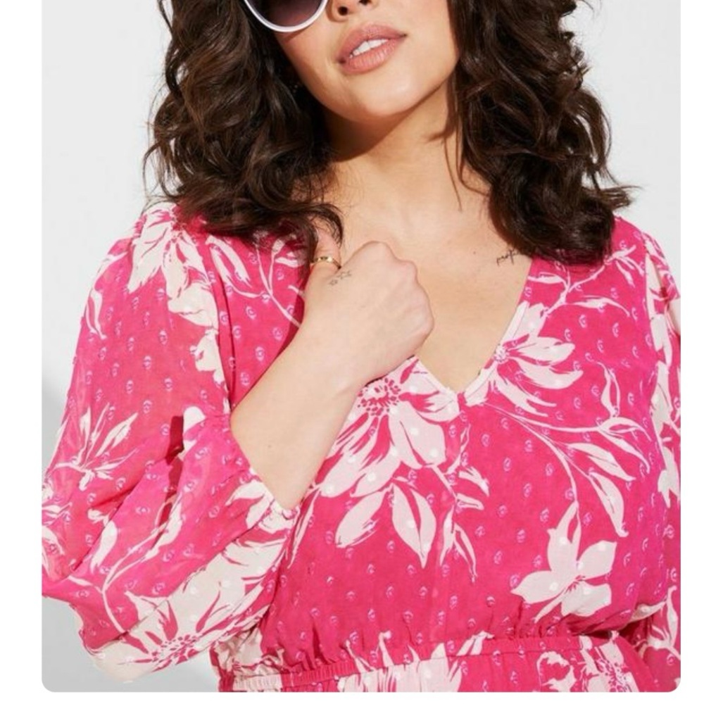 NWT Torrid Pink White Floral Clip Swiss Dot Pockets Dress Size 3X - Picture 3 of 14